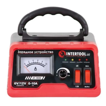 Зарядний пристрій 6/12В, регулювання сили струму 0-10А, 230В INTERTOOL AT-3020