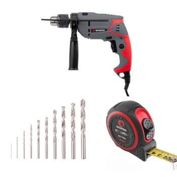 Набор для монтажа INTERTOOL: дрель DT-0107 + сверла SD-0029 + рулетка MT-0835