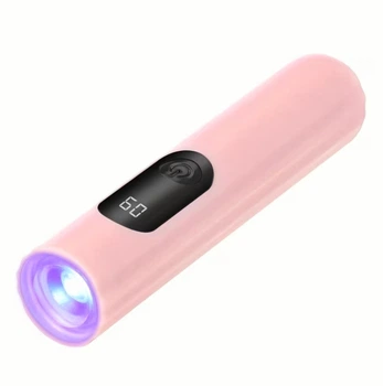 Мощный аккумуляторный портативный UV/LED фонарик для маникюра без бренда с таймером и дисплеем мгновенная фиксация для наращивания 5 w 395 нм 5 V 1 A розовый