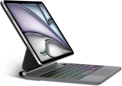 Клавиатура-чехол SENGBIRCH для iPad Air 13" (M2/M3) 2024-2025 и iPad Pro 12.9" (3-6 поколение 2018-2022) черная с тачпадом RGB-подсветкой раскладка QWERTZ немецкая PU-кожа