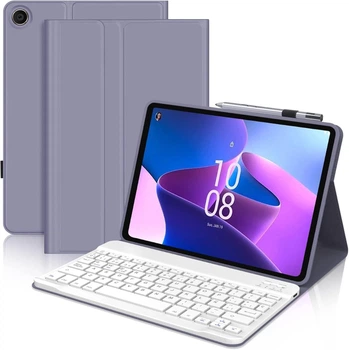 Клавиатура-чехол IVEOPPE для Lenovo Tab M10 Plus 3rd Gen 10.61" 2022 (TB-125FU/TB-128XU) Lenovo Xiaoxin Pad 2022 10.6" Lenovo K10 Pro Moto Tab G62 Violet Grey с раскладкой QWERTY и держателем для стилуса