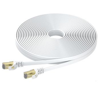 Ethernet-кабель BUSOHE Cat 8 плоский белый с коннекторами RJ45 длиной 15 м скорость передачи данных 40 Гбит/с только кабель без креплений