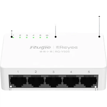 5-портовый неуправляемый молниезащищенный коммутатор Ruijie RG-YS05 со скоростью 100 Мбит/с, обеспечивающий стабильную передачу данных на высокой скорости, подключаемый к розетке для домашнего, корпоративного или общежитского видеонаблюдения.