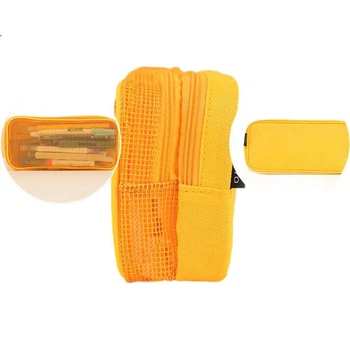 Пенал KOKUYO Campus Mesh Pencil Case, большая вместимость, сетчатый двухслойный пенал для хранения карандашей, бежевый, 1 шт., WSG-PC283W