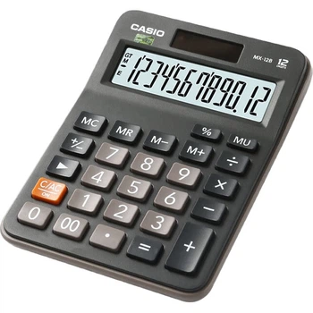 Калькулятор Casio MX-12B для начальной школы (для учеников 4-го класса), компактный, без голосового управления, симпатичный, работает от солнечной энергии и батареек, черный.