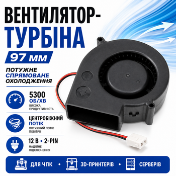 Вентилятор равлик 97мм 12В 2пін відцентровий турбіна кулер ЧПУ, сервера 670156
