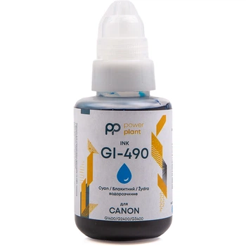 Чорнило PowerPlant GI-490 для Canon G1400/G2400/G3400 140г Cyan водорозчинне (PP490C)
