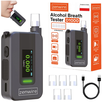 Alkomat Zenwire elektrochemiczny bezustnikowy profesjonalny USB-C + 6 ustników D1000 (5904507521868)