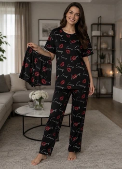 Пижама женская (футболка+штаны+шорты) Saimeiqi 2XL 50-52 Черная (535)