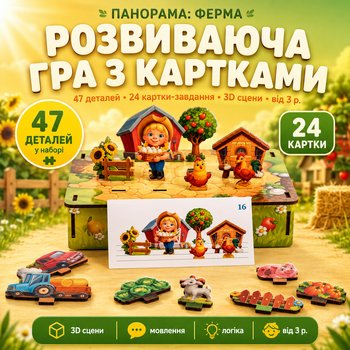 Детская развивающая игра с карточками Панорама Ферма деревянная для пространственного мышления