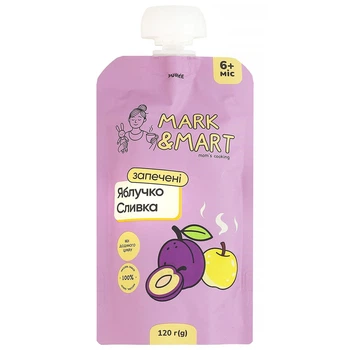 Пюре фруктове Запечене яблучко і сливка для дітей Mark&Mart 120 г (21636924)