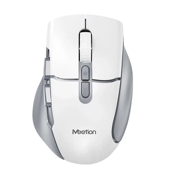 Компьютерная мышь Meetion беспроводная 2.4G + Bluetooth игровая 800–2400 dpi 7 кнопок RGB бело-серая (BTM001)