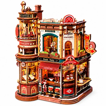 Игрушка Румбокс Кофейня конструктор интерьерный свет + музыка (593 дет) для детей (арт 16312)