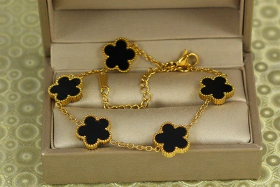 Браслет Stainless steel Five Black Blossoms 17 см 13 мм лимонный