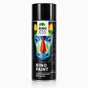 Аэрозольная краска Rino Paint Universal 400 мл, черная матовая (RP-4)