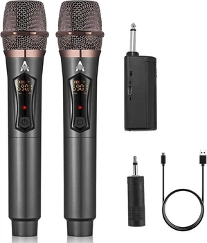 Беспроводные микрофоны ALPOWL Wireless Microphone System (Металевые динамические микрофоны, аккумуляторный приемник, радиус до 60