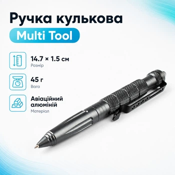 Багатофункціональна ручка з авіаційного алюмінію Multi-Tool з інструментами для виживання та повсякденного використання Сірий 670494