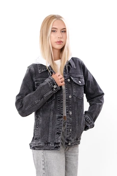 Жіноча джинсова куртка з капюшоном NoBrand L Темно-сірий (p-20917-252152)