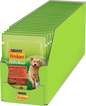 Упаковка вологого корму Purina Friskies Selections для дорослих собак шматочки у підливці з яловичиною та картоплею 85 г х 26 шт (8445290751027)