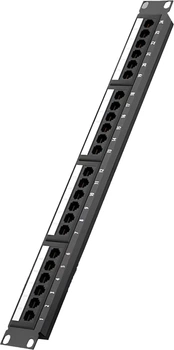 Патч-панель Biaze 19" 1U 24 порти Cat 5e UTP у зборі з організатором кабелю Чорна