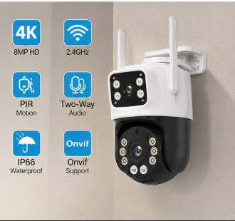Вулична Wi-Fi камера відеоспостереження 8MP 4K з двома об'єктивами, PTZ, PIR, нічним баченням та iCSee
