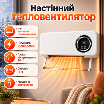 Настенный тепловентилятор Domotec MS-5963 2000 Вт до 20 м² с пультом LED-дисплеем Керамический обогреватель с термостатом