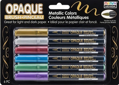 Zestaw markerów na bazie wody Marvy Uchida Opaque Brush metalicznych 6 kolorów (752481951820)
