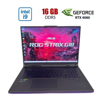 Игровой ноутбук Б-класс Asus ROG Strix G18 G814JZ / 18" (2560x1600) IPS / Intel Core i9-13980HX (24 (32) ядер по 2.2 - 5.5 GHz) / 16 GB DDR5 / 512 GB SSD / nVidia GeForce RTX 4080, 12 GB GDDR6X, 192-bit / WebCam б/у