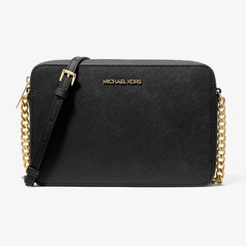 Сумка Женская Michael Kors Jet Set Large East West Black/Gold Leather Crossbody Bag Чёрная