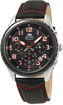 Годинник чоловічий Orient FKV01003B0 сталевий корпус водозахист 50 м чорний циферблат, хронограф