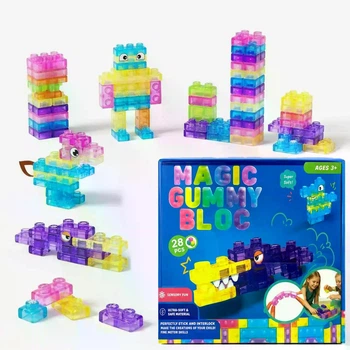 Детская игрушка Конструктор Magic Gummy Block на 28 деталей, мягкий, цветные детали, желейный эффект, 13-13-6,5 см