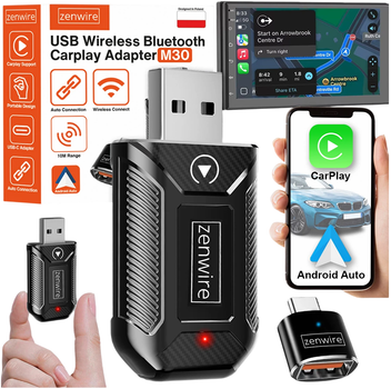 Adaptor Zenwire bezprzewodowy CarPlay i Android Auto do auta USB / USB-C Bluetooth WiFi M30 (5904507521981)