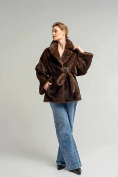 Зимняя женская двусторонняя дубленка-шуба UF-Fashion N88V 40 шоколадный