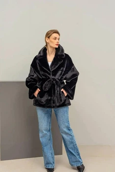 Женская зимняя двусторонняя дубленка-шуба UF-Fashion N88V 40 черный