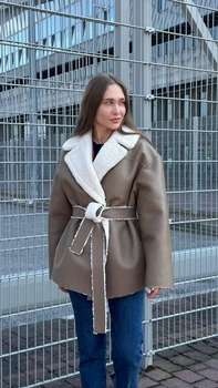 Дубленка женская зимняя двусторонняя UF-Fashion Д-370 44 темно-бежевый