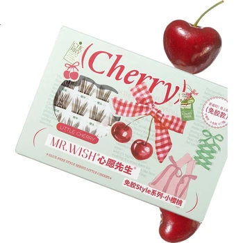 Накладні вії Mr. Wish Cherry Blossom без клею, натуральні реалістичні, скошені, чорно-коричневі, з клеєм для вій, вишня