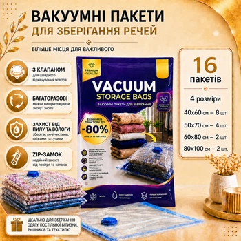 Вакуумные пакеты 16 шт для переезда и путешествий, хранения одежды, вещей,в шкафу, гардеробной и сезонной смены гардероба