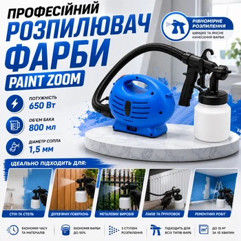 Фарбопульт электрический Paint Zoom 650W для краски и лака - бытовой краскопульт с соплом и шлангом.