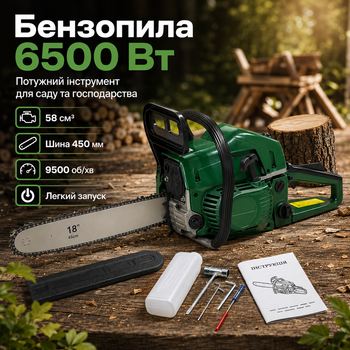Бензопила Krafftec 6500 Вт 58 см³ цепная с шиной 450 мм и легким запуском