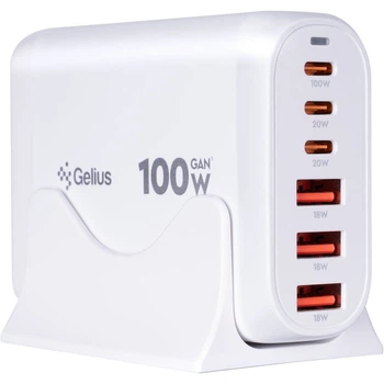 Мережевий зарядний пристрій Gelius Force GaN 100W GP-HC063 3USB-A + 3Type-C White