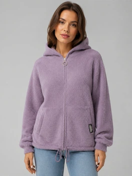 Женская кофта из альпаки фиолетовая с капюшоном на молнии one size (2631275)