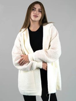 Женская кофта батал из альпаки молочная с рукавами барашек (263402) One size
