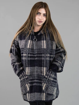 Женская кофта из альпаки черная в клетку с капюшоном one size (2631273)