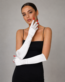 Довгі вечірні рукавички з кігтями xs/s/m білий+червоний (30r080)