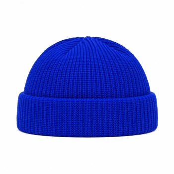 Короткая шапка бини синего цвета для парня девушки One size