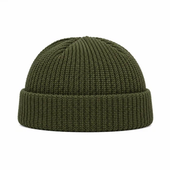 Короткая шапка бини в хаки цвете для парня девушки One size
