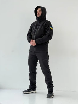 Мужской зимний костюм Softshell на флисе водостойкий и утепленный с липучкой под шеврон Куртка и Штаны Reef Intruder М Черный