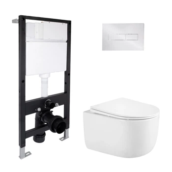 Готовое решение Qtap для ванной комнаты: подвесной унитаз Taurus Ultra Quiet 485x360x350 + комплект инсталляции Standard (линейная кнопка Chrome)