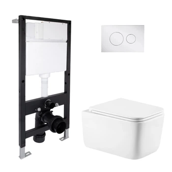 Готовое решение Qtap для ванной комнаты: подвесной унитаз Gemini Ultra Quiet 520x360x350 + комплект инсталляции Standard (круглая кнопка Chrome)