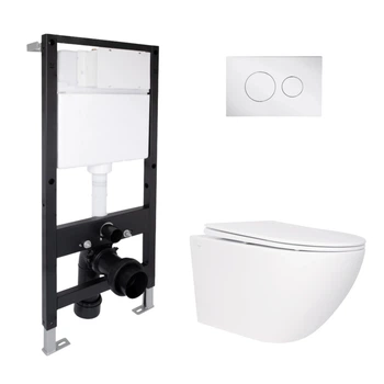 Готовое решение Qtap для ванной комнаты: подвесной унитаз Jay Rimless 520x360x320 + комплект инсталляции Standard (круглая кнопка Chrome)
